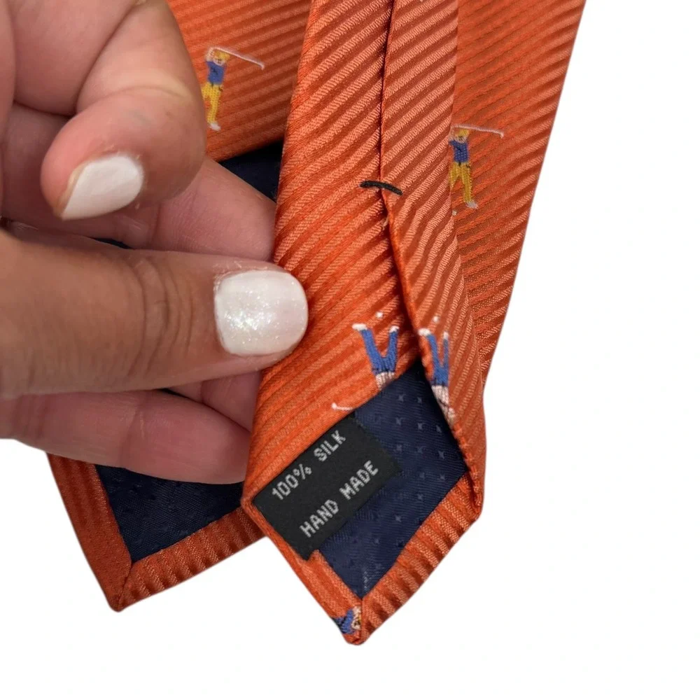 Tango Golf Player Pattern Orange Hand Made Silk Necktie Novelty B14Q‎